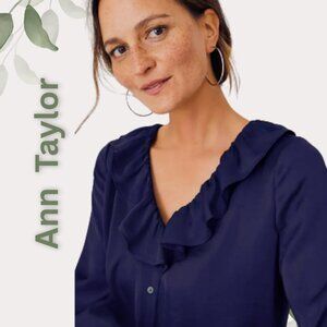 Ann Taylor Navy Ruffle Blouse | Size XL